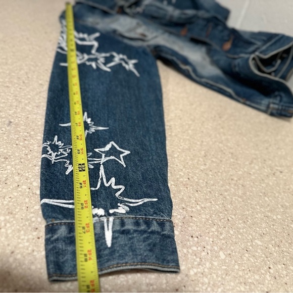 Billionaire Boys Club Button Up Denim Jacket Stars Faded Wash Distressed Collar - Picture 14 of 16